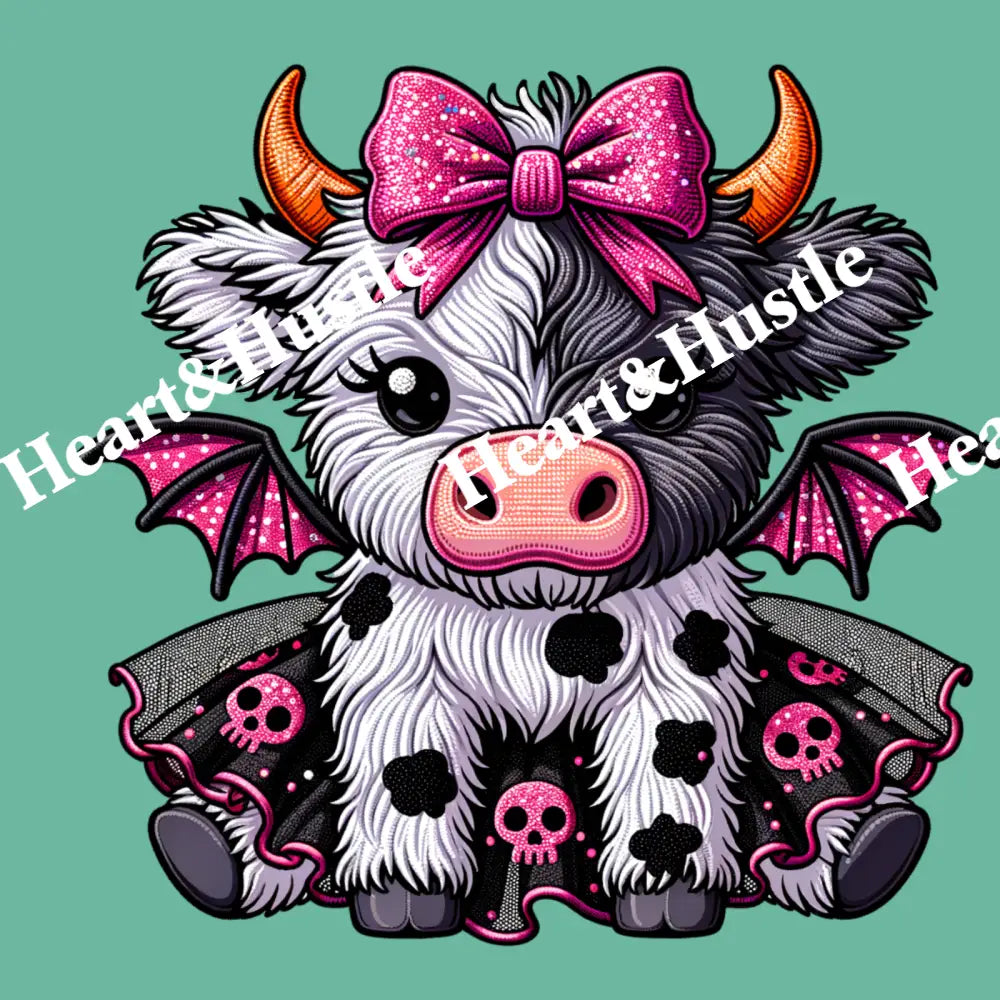 Halloween Cow With Bat Wings And Skulls