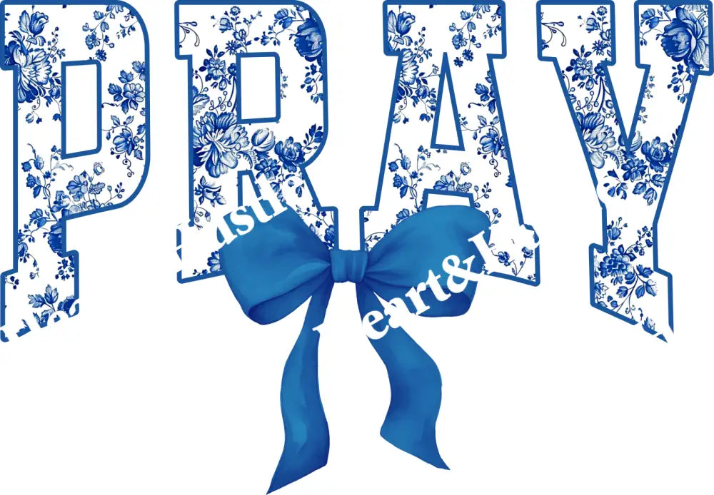 Pray Blue Floral Blue Bow