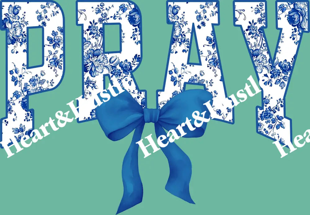 Pray Blue Floral Blue Bow