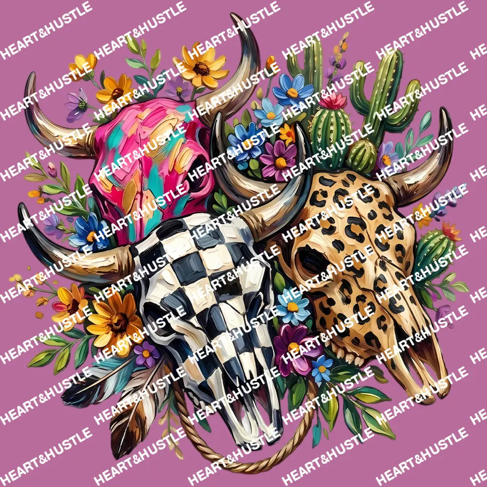 Western Triple Bull Skull