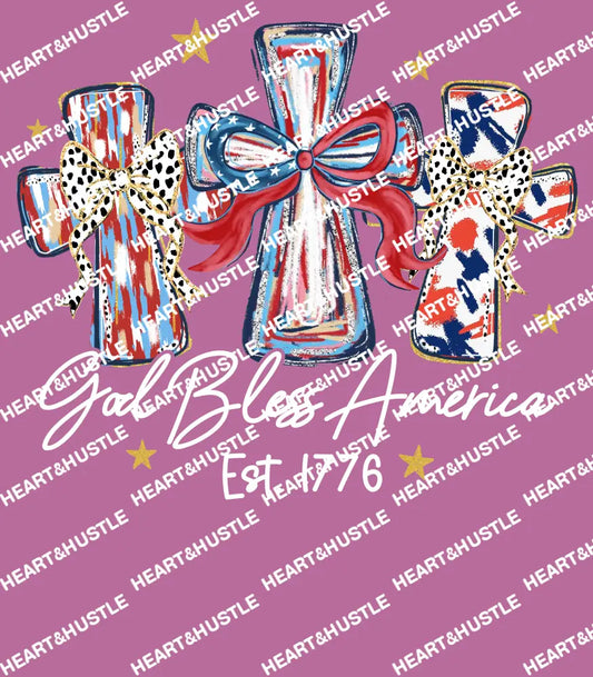 3 Cross God Bless America White