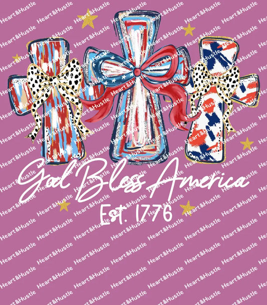 3 Cross God Bless America White