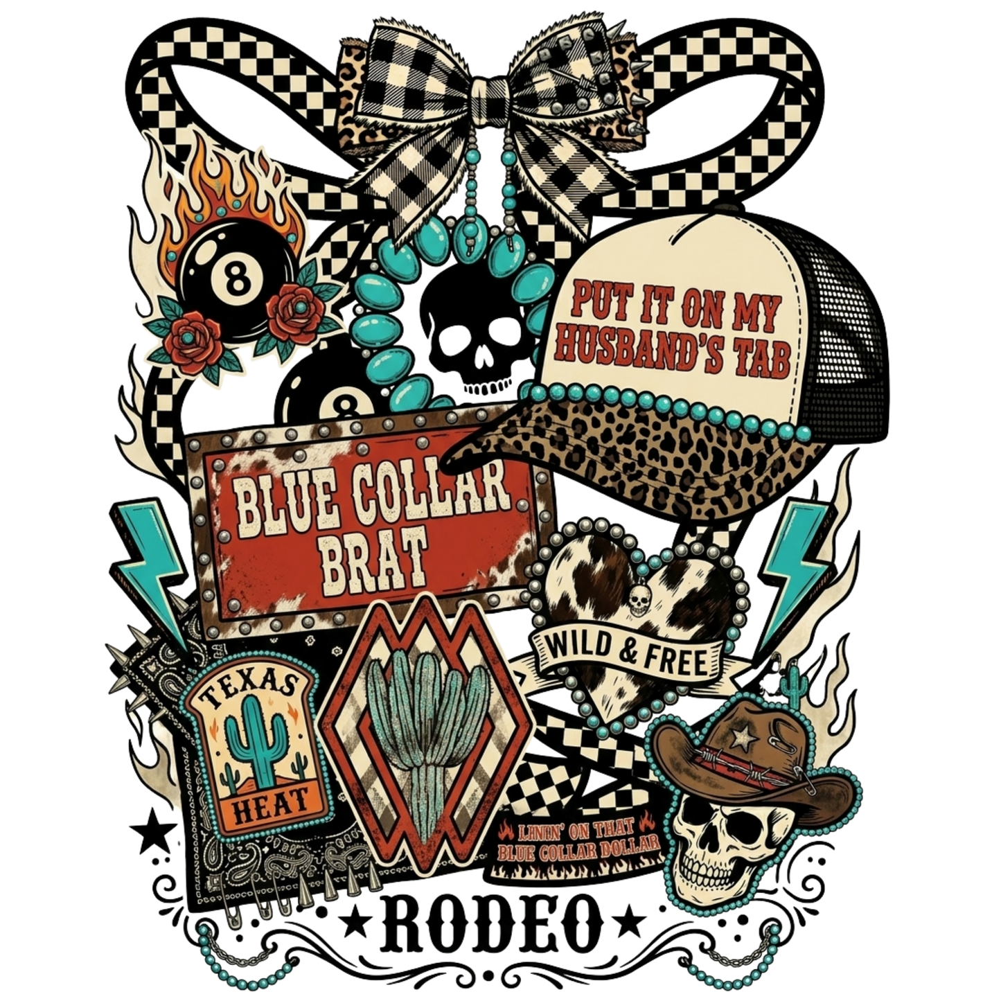 Blue Collar Brat Checkered Bow