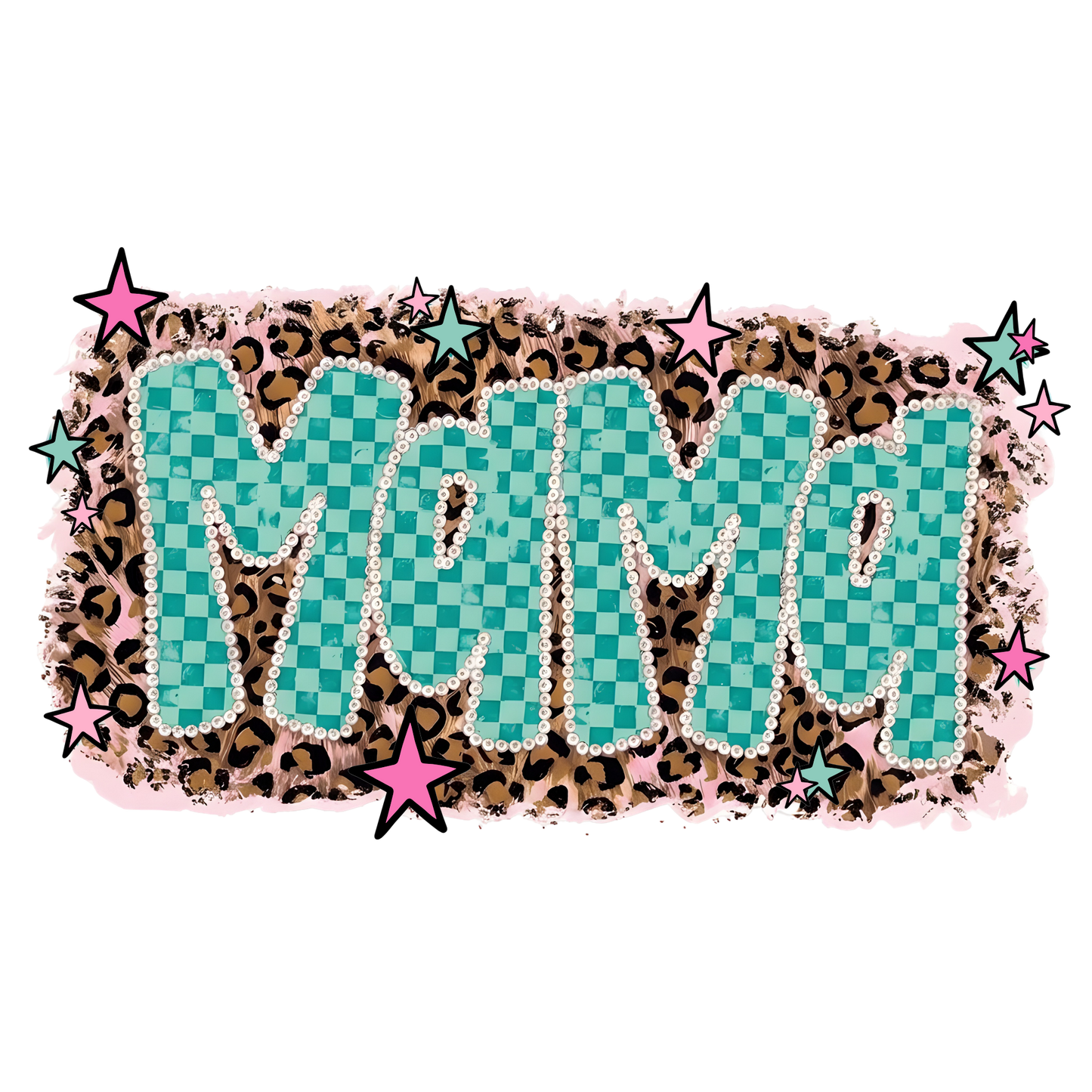 Mama Turqouise Leopard Retro Checkered