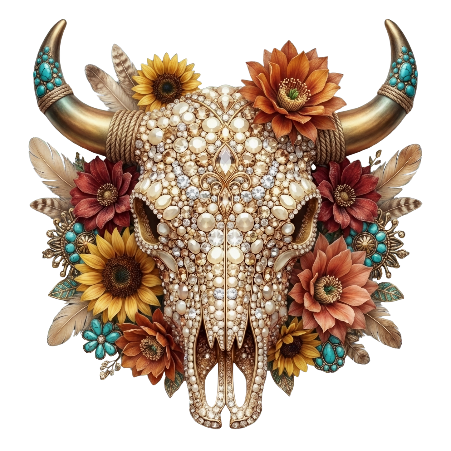 Rhinestone Floral Bull Head