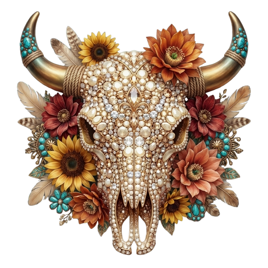 Rhinestone Floral Bull Head