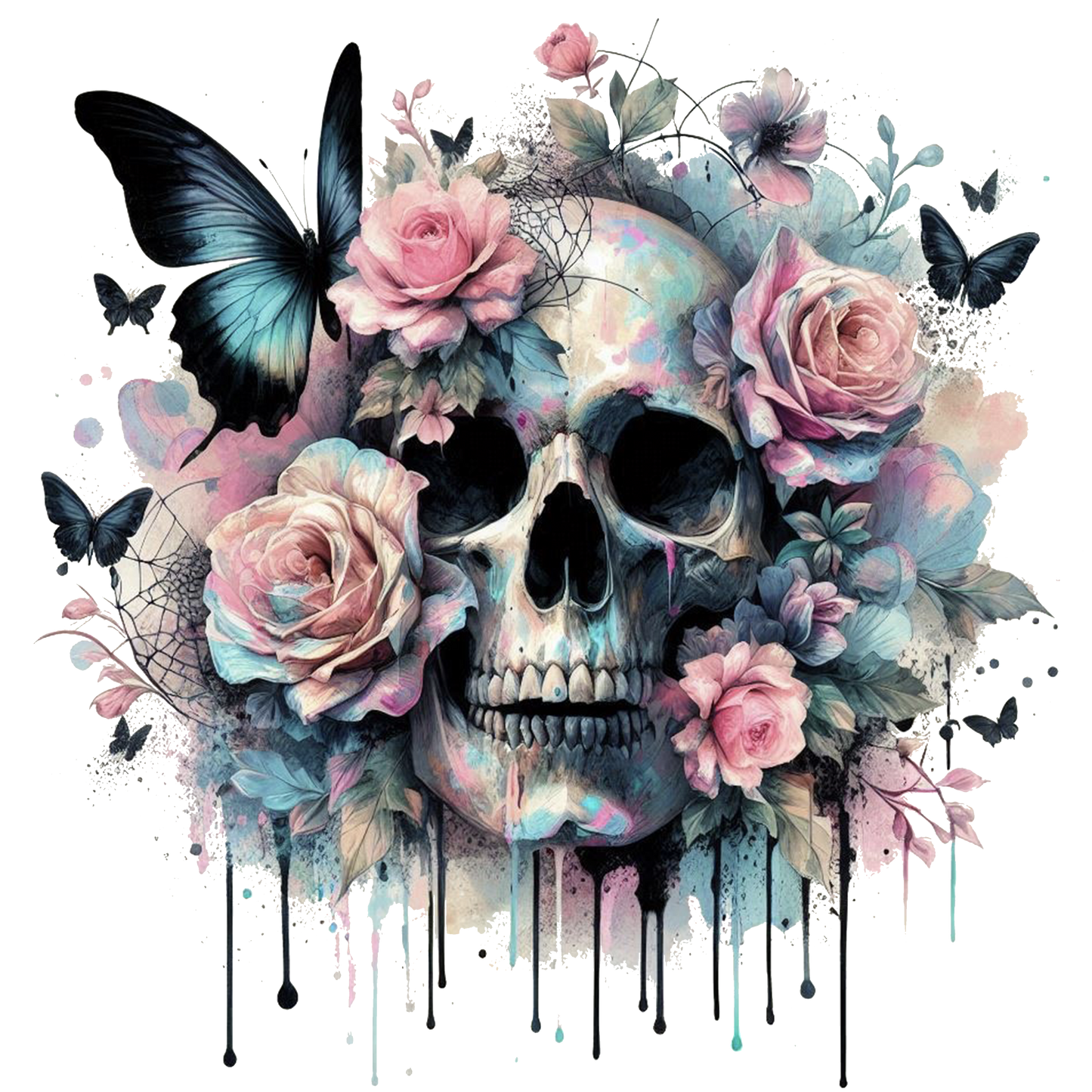 Skully Pink Roses and Butterflies