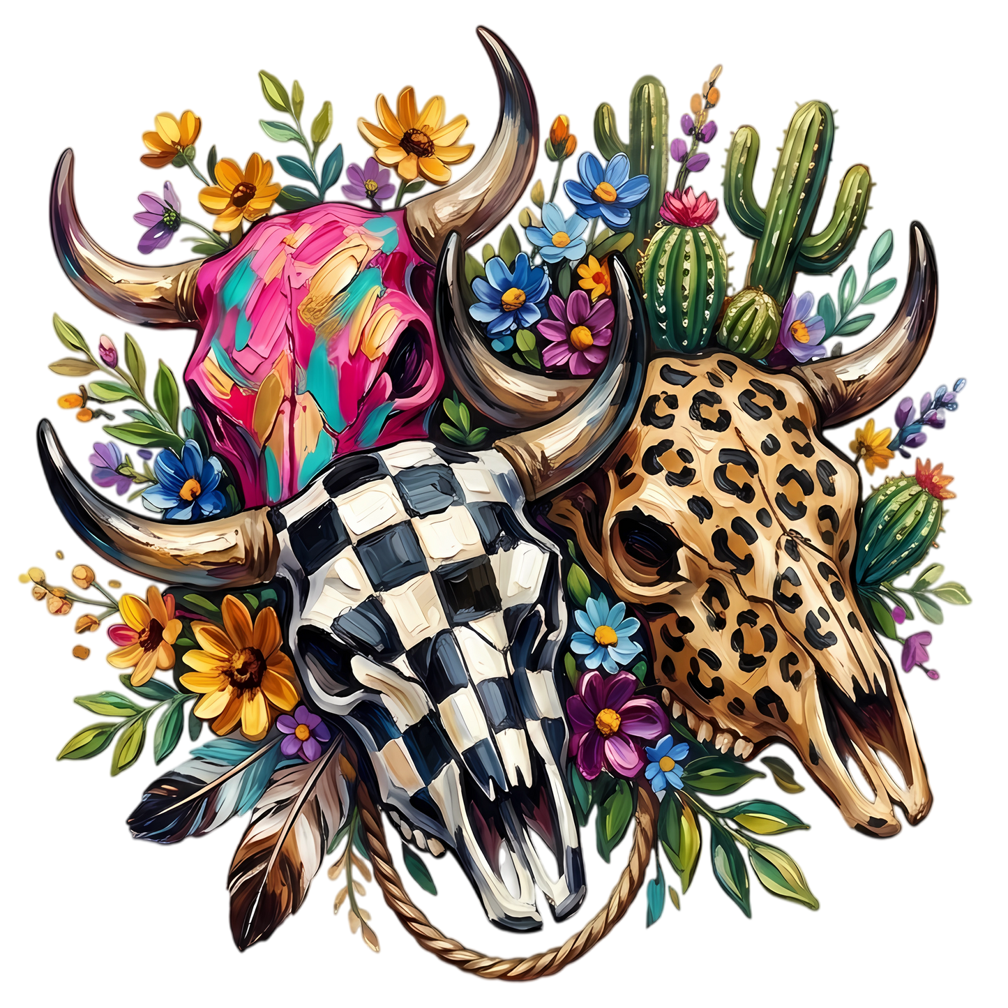 Western Triple Bull Skull