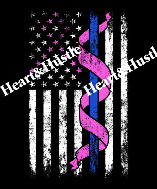 Blue Line Police US Flag Pink Ribbon Breast Cancer Awareness