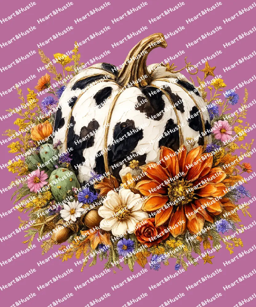 Cow Print Pumpkin Floral Fall