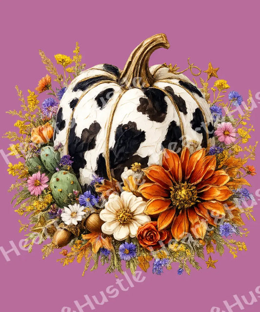 Cow Print Pumpkin Floral Fall