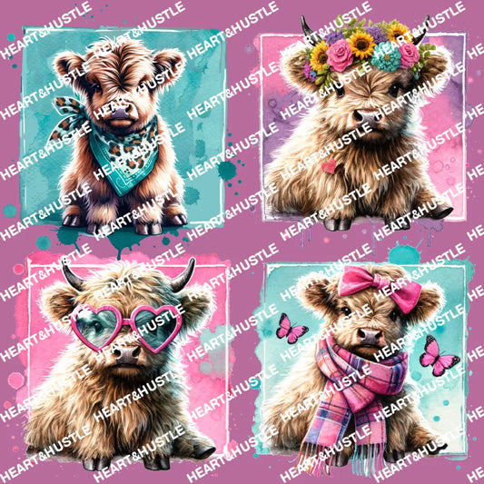 Four Baby Highland Cows