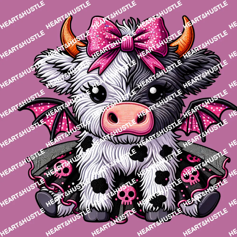 Halloween Cow With Bat Wings And Skulls