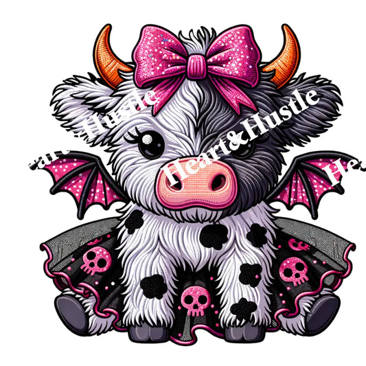 Halloween Cow With Bat Wings And Skulls