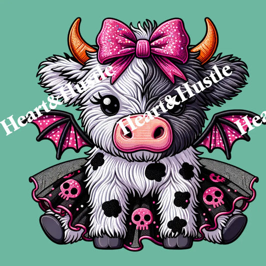 Halloween Cow With Bat Wings And Skulls