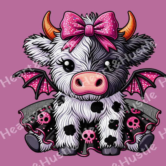Halloween Cow With Bat Wings And Skulls