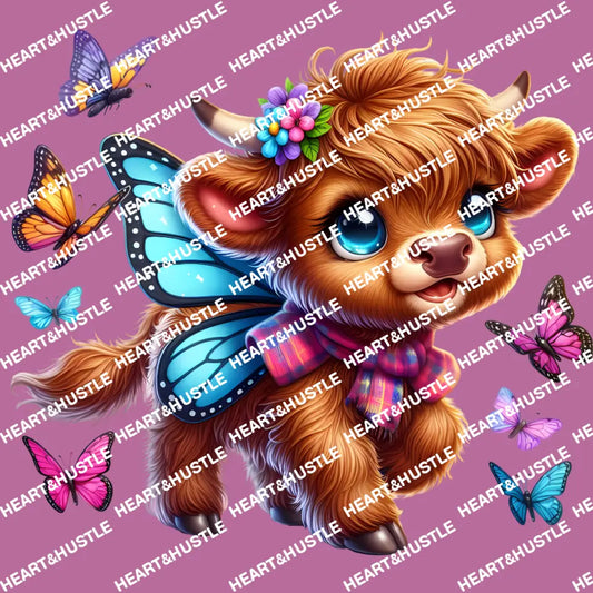 Highland Cow Walking With Butterfly Wings