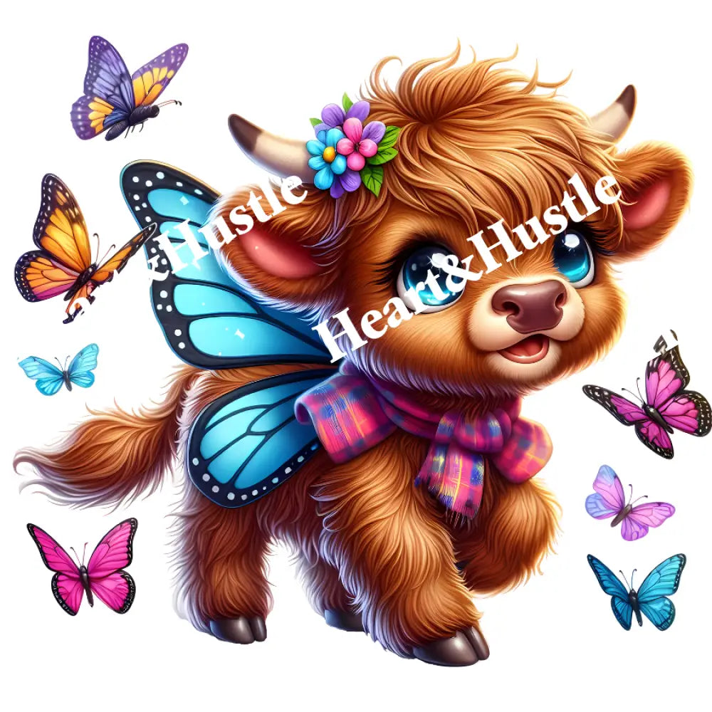 Highland Cow Walking With Butterfly Wings