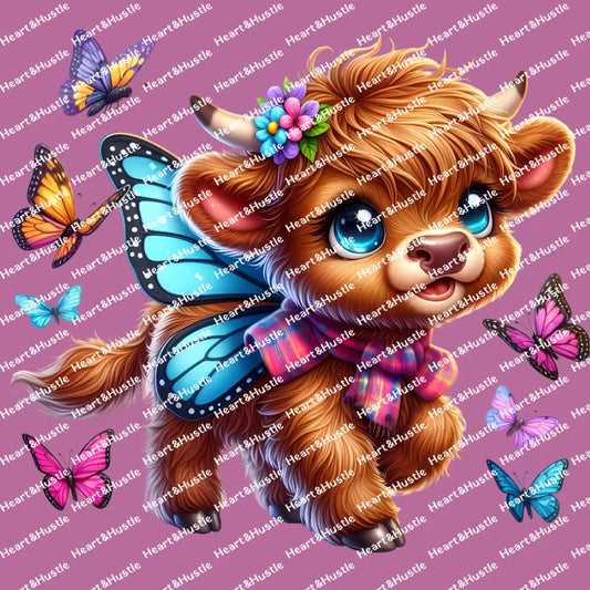 Highland Cow Walking With Butterfly Wings