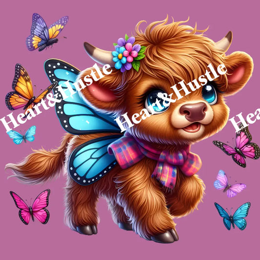 Highland Cow Walking With Butterfly Wings