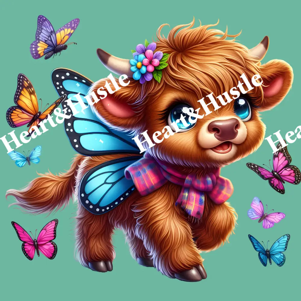 Highland Cow Walking With Butterfly Wings