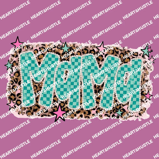 Mama Turqouise Leopard Retro Checkered