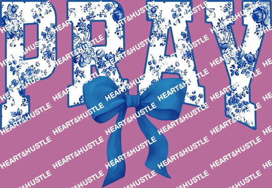 Pray Blue Floral Blue Bow