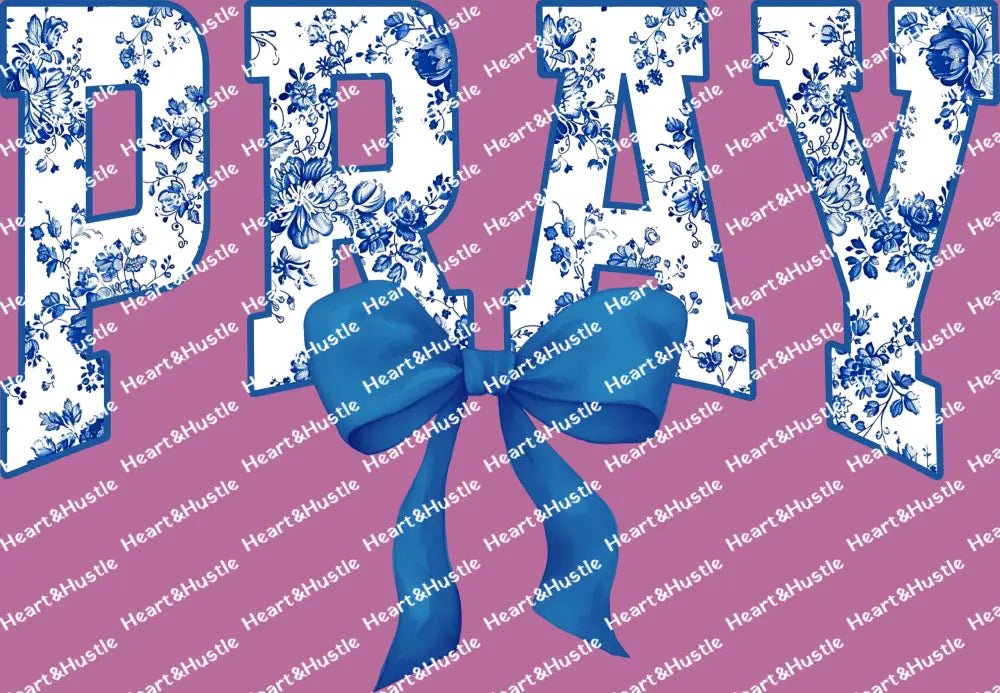 Pray Blue Floral Blue Bow