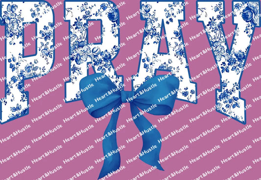 Pray Blue Floral Blue Bow