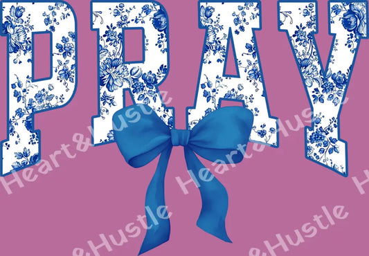 Pray Blue Floral Blue Bow