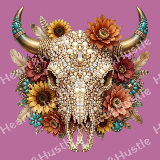 Rhinestone Floral Bull Head