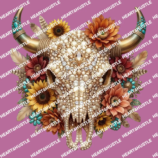 Rhinestone Floral Bull Head