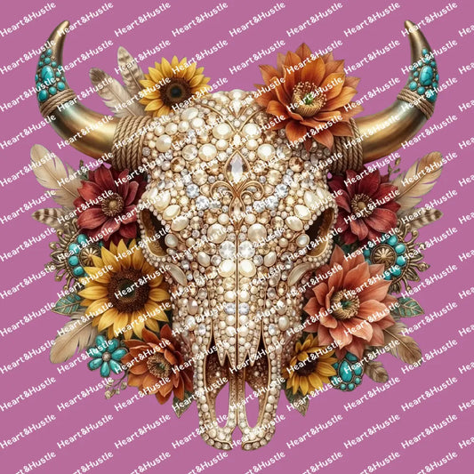 Rhinestone Floral Bull Head
