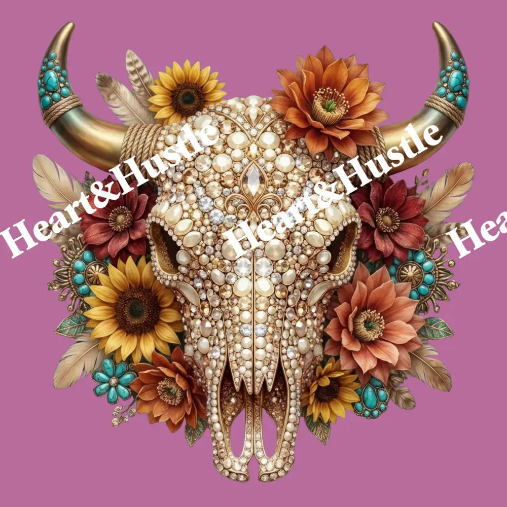 Rhinestone Floral Bull Head