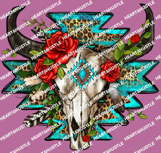 Rose Aztec bull skull