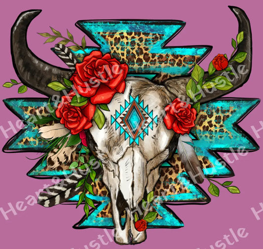 Rose Aztec bull skull