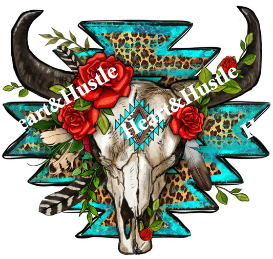 Rose Aztec bull skull