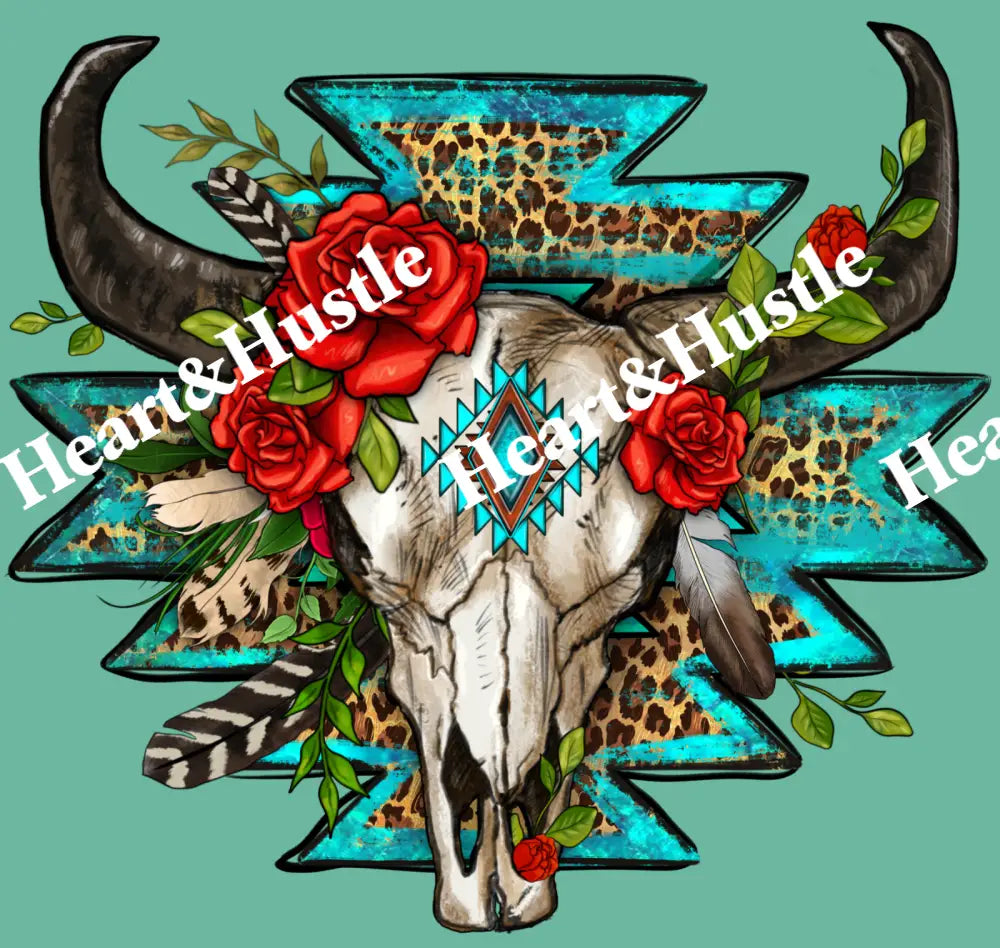 Rose Aztec bull skull