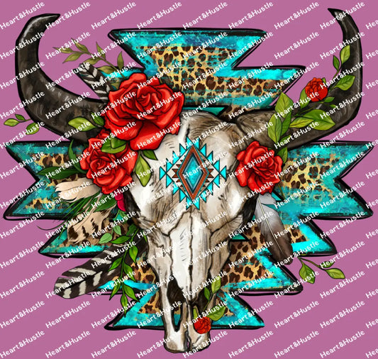 Rose Aztec bull skull