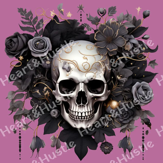 Skull Black Flowers And Roses