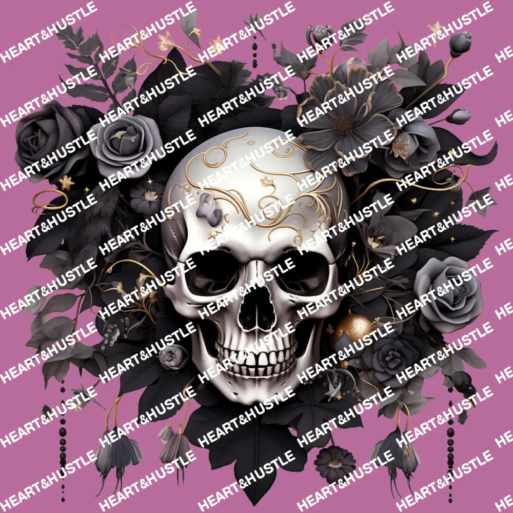 Skull Black Flowers And Roses