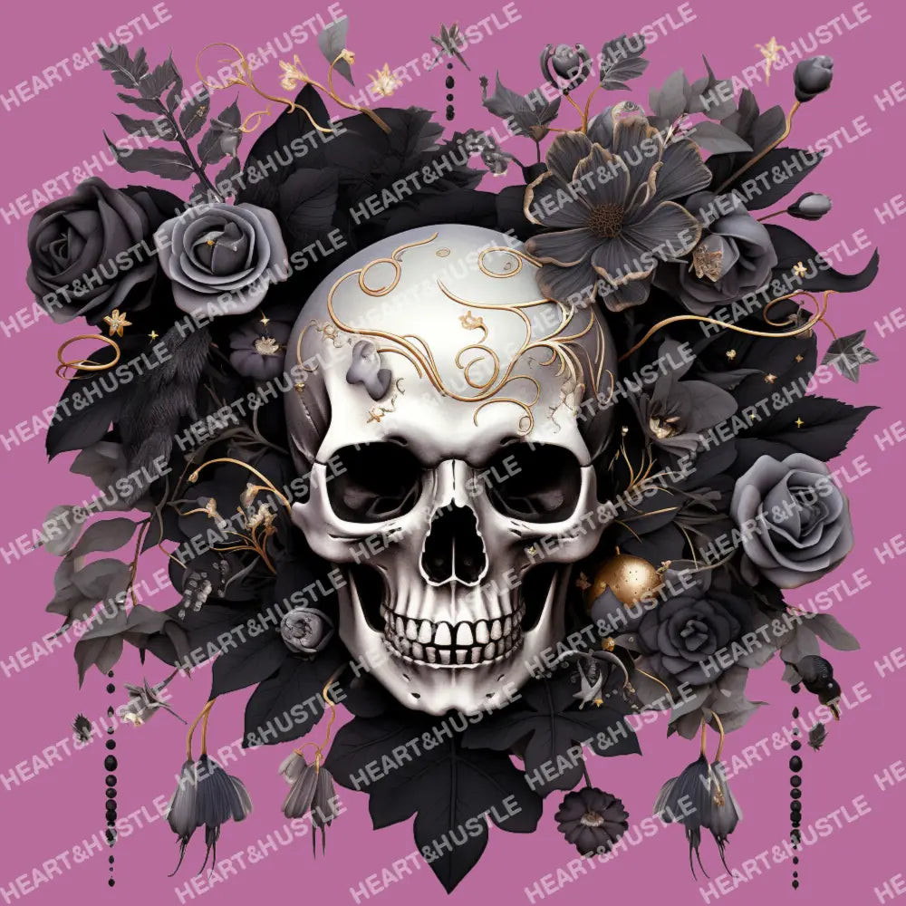 Skull Black Flowers And Roses