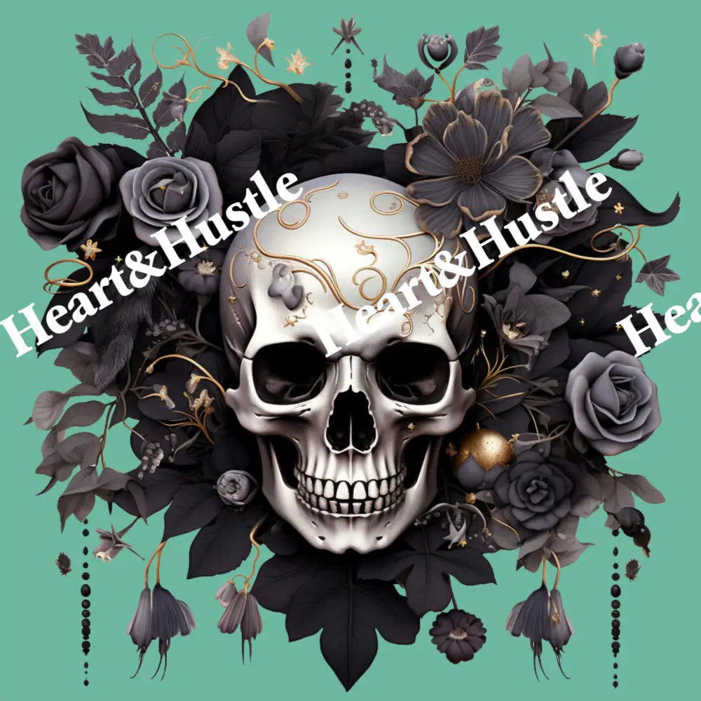 Skull Black Flowers And Roses