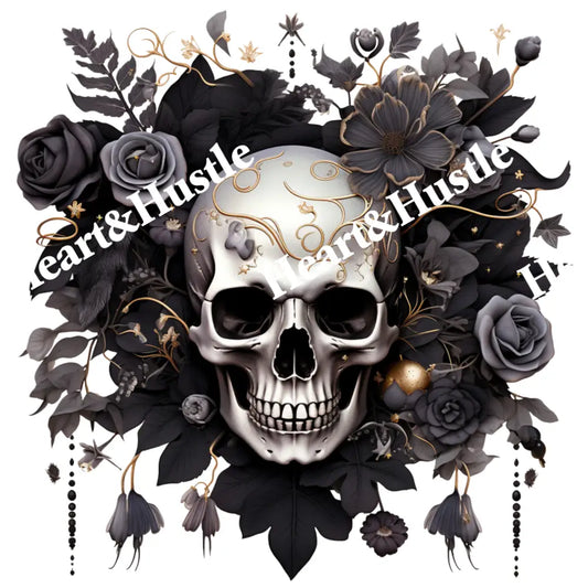 Skull Black Flowers And Roses