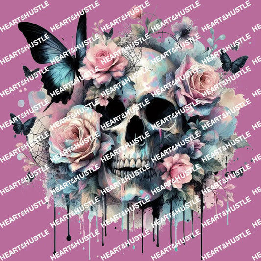 Skully Pink Roses and Butterflies