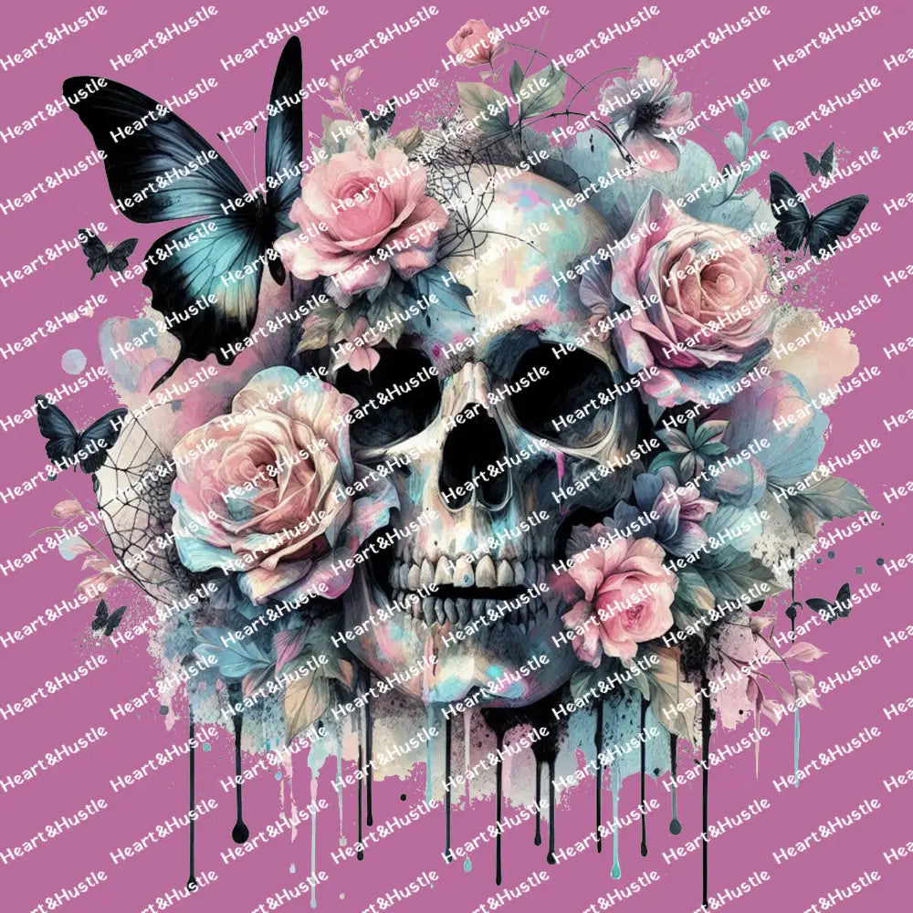 Skully Pink Roses and Butterflies