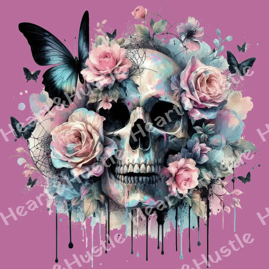 Skully Pink Roses and Butterflies