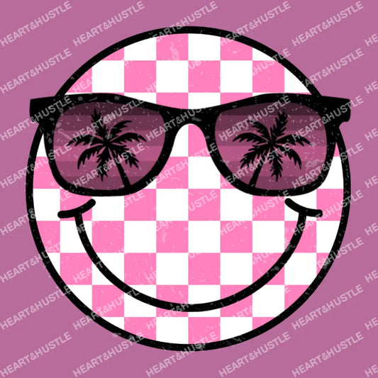Smiley Face Pink Checkered Sunglasses