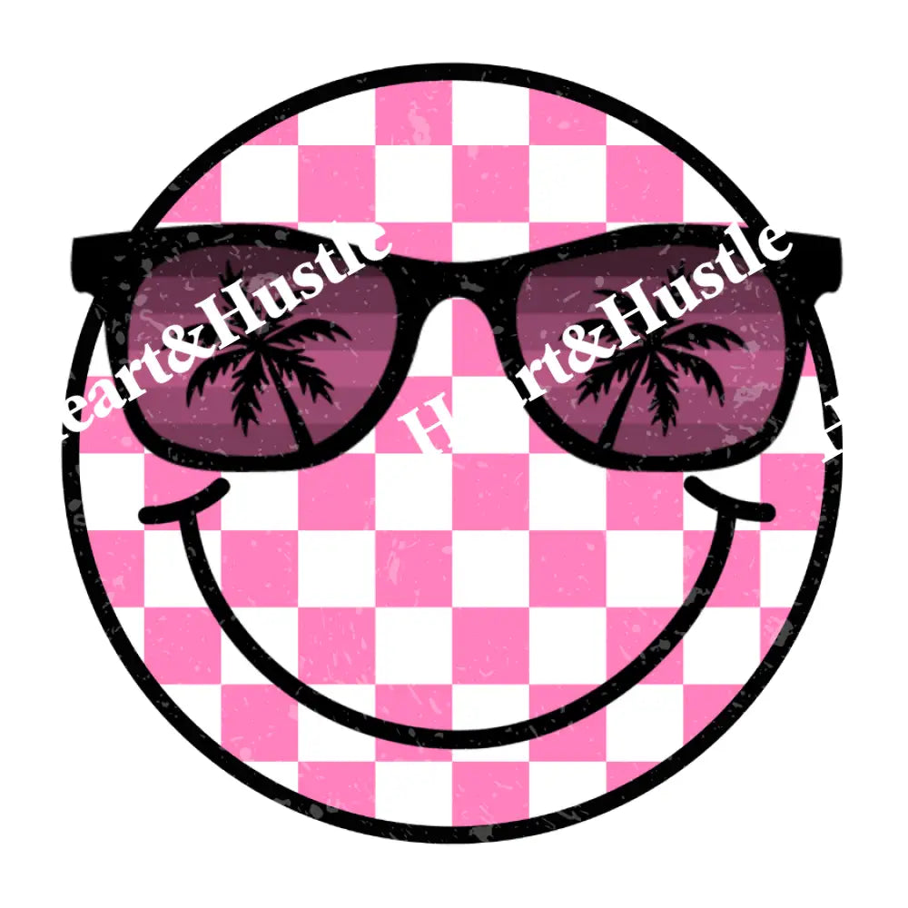 Smiley Face Pink Checkered Sunglasses