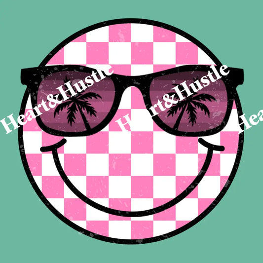 Smiley Face Pink Checkered Sunglasses
